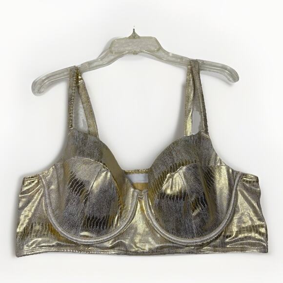 Cacique Gold Swim Top Size 46C Underwire Balconette Metallic Wonder Woman - Picture 1 of 7